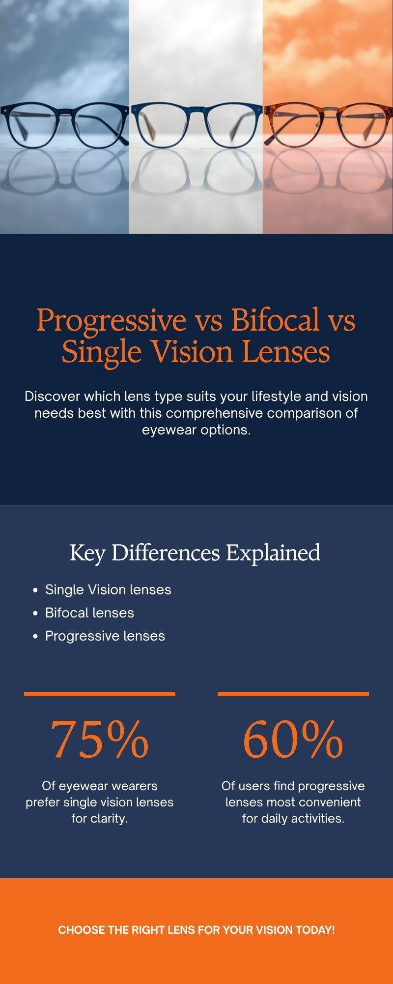 Progressive vs bifocal lenses infographic Bangladesh
