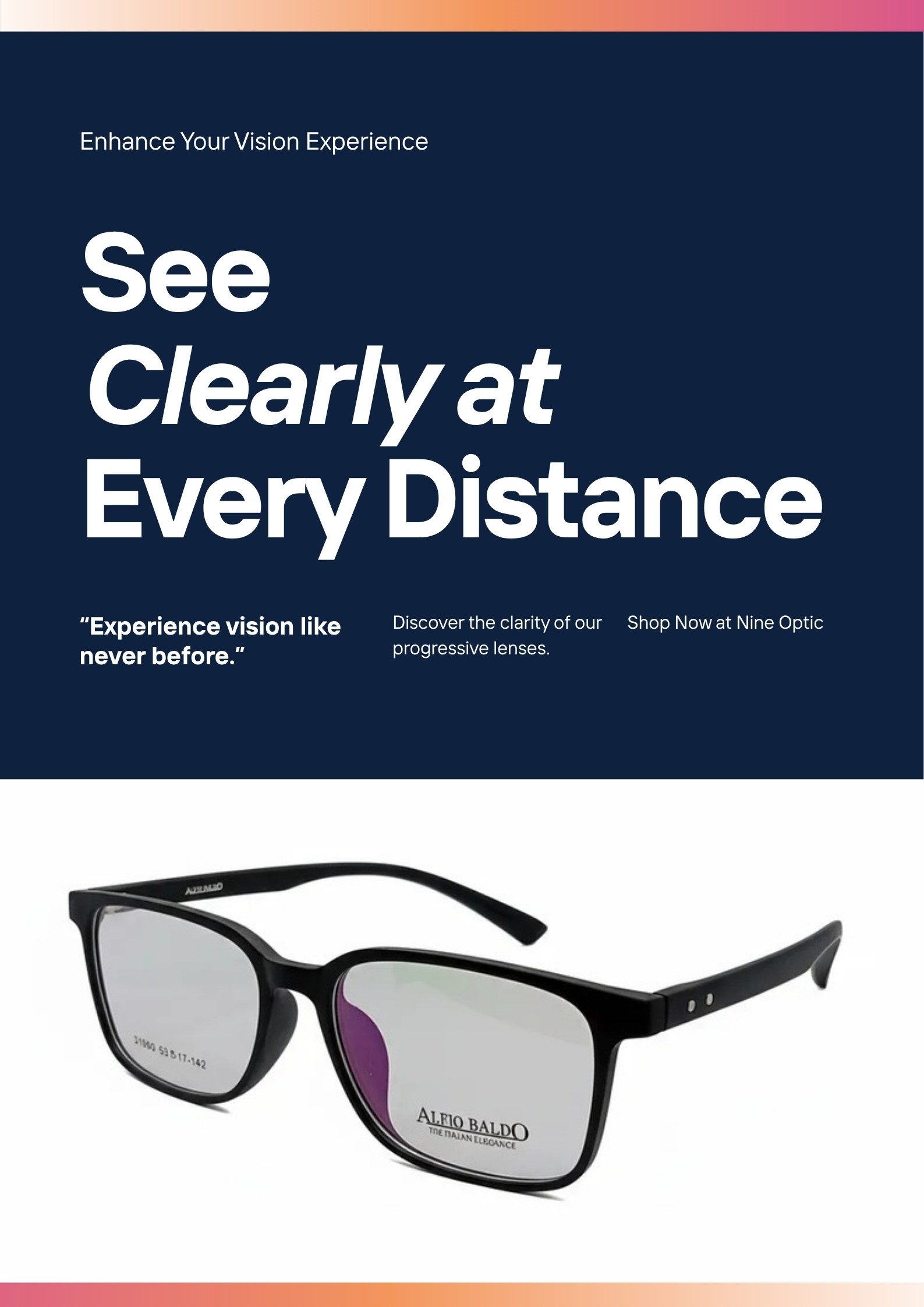 Progressive lens eyeglasses close-up — see clearly at every distance