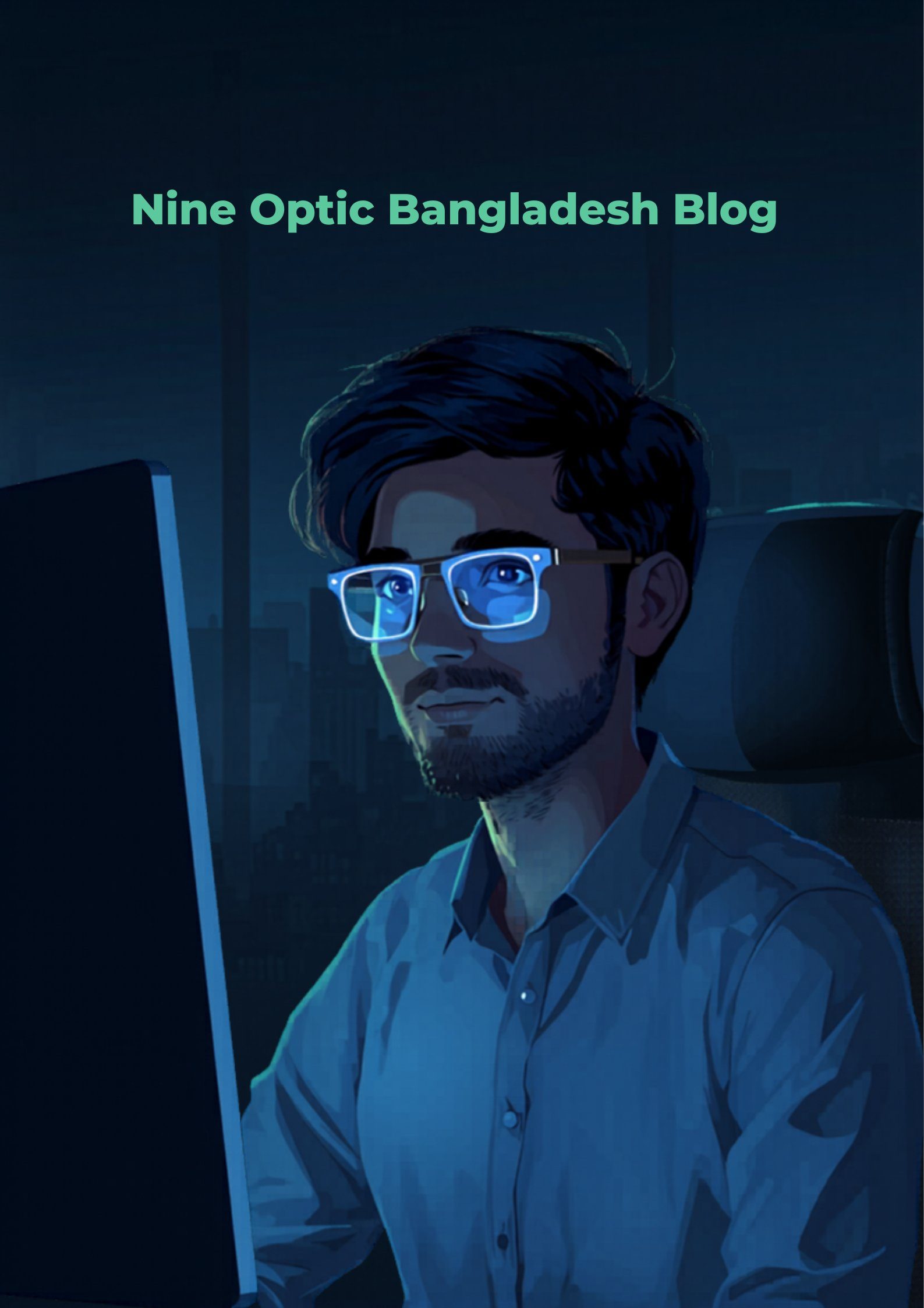 Bangladeshi office worker wearing blue cut glasses at computer — ZEISS BlueGuard protection