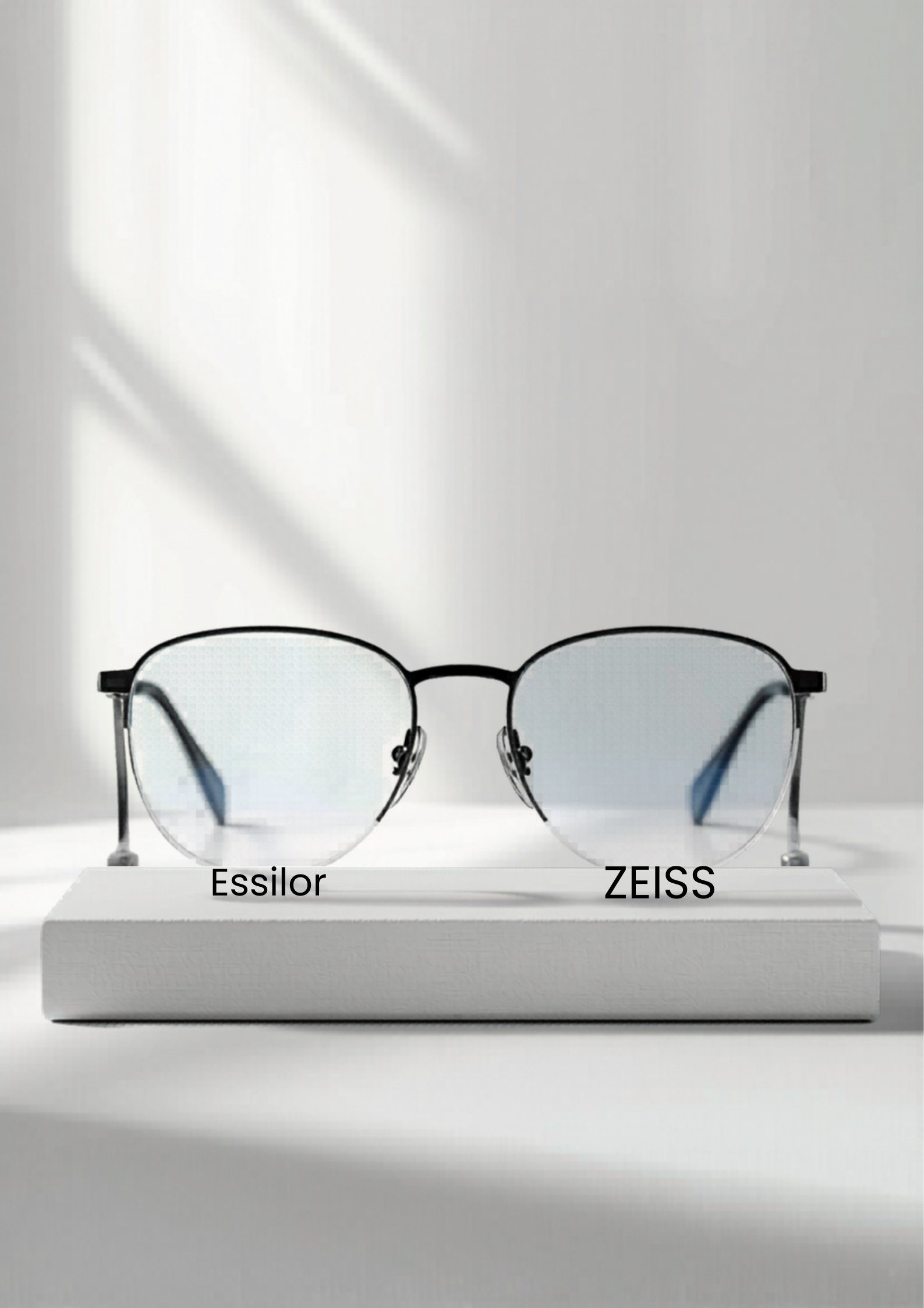 Essilor and ZEISS premium lenses side by side optical comparison Bangladesh