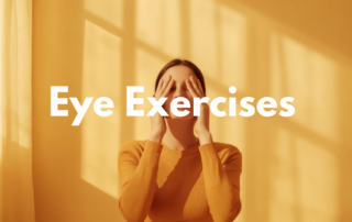 Person relaxing tired eyes with a palming eye exercise, illustrating eye exercises (chokher byayam) to reduce strain