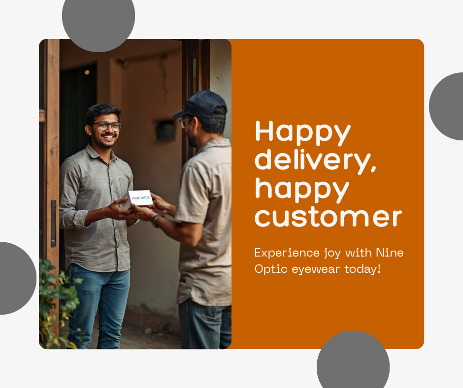 Smiling Bangladeshi customer paying cash on delivery and receiving a Nine Optic glasses parcel at the door