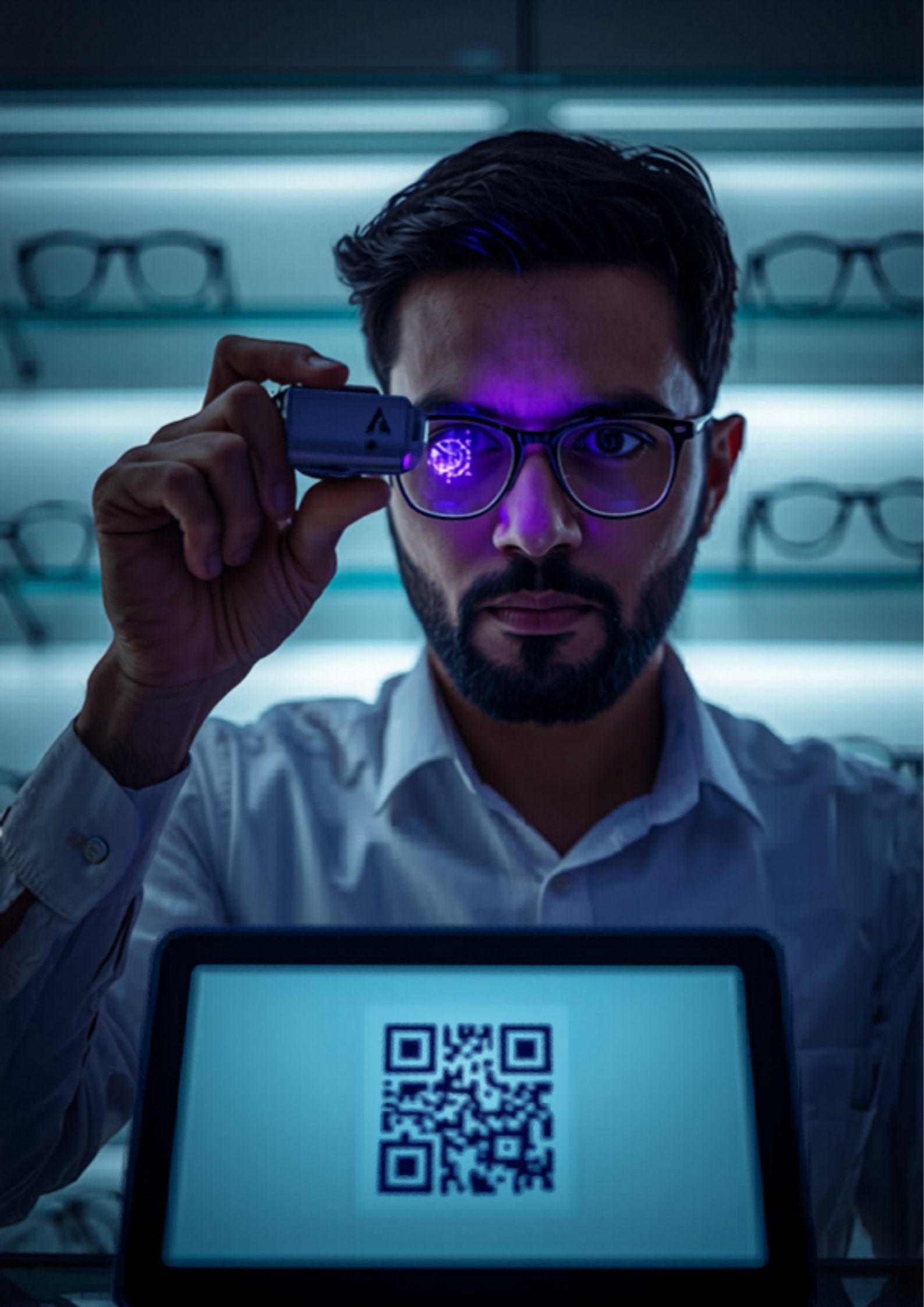 Optician verifying authentic ZEISS lens in Bangladesh using verification tool