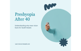 Person over 40 holding a phone at arm’s length due to presbyopia (chalish) in Bangladesh