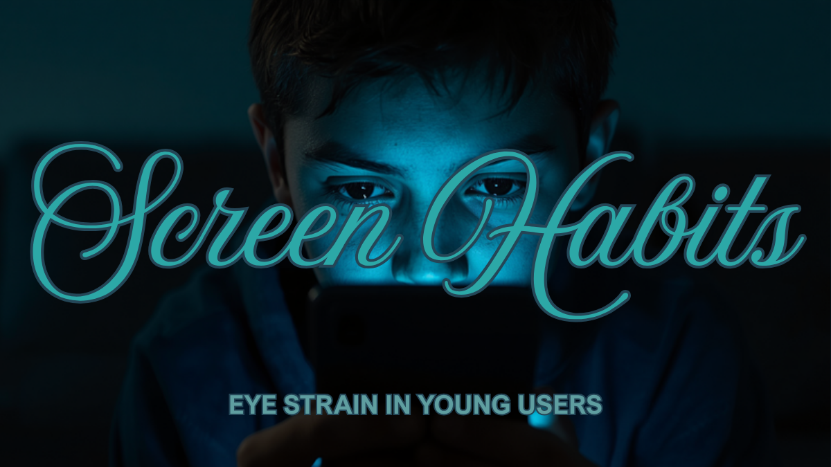 Child using a phone close to the face in the dark, a screen habit that strains young eyes