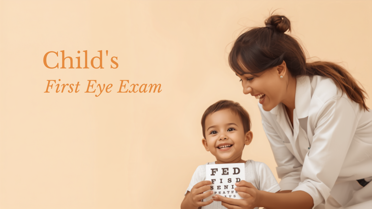 Smiling child holding an eye chart with a friendly optometrist during a child first eye exam in Bangladesh