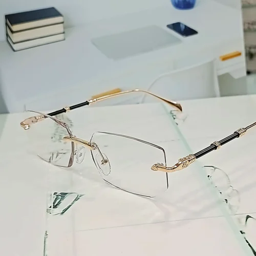 N-01 Elegant Premium gold rimless reading glasses — front view